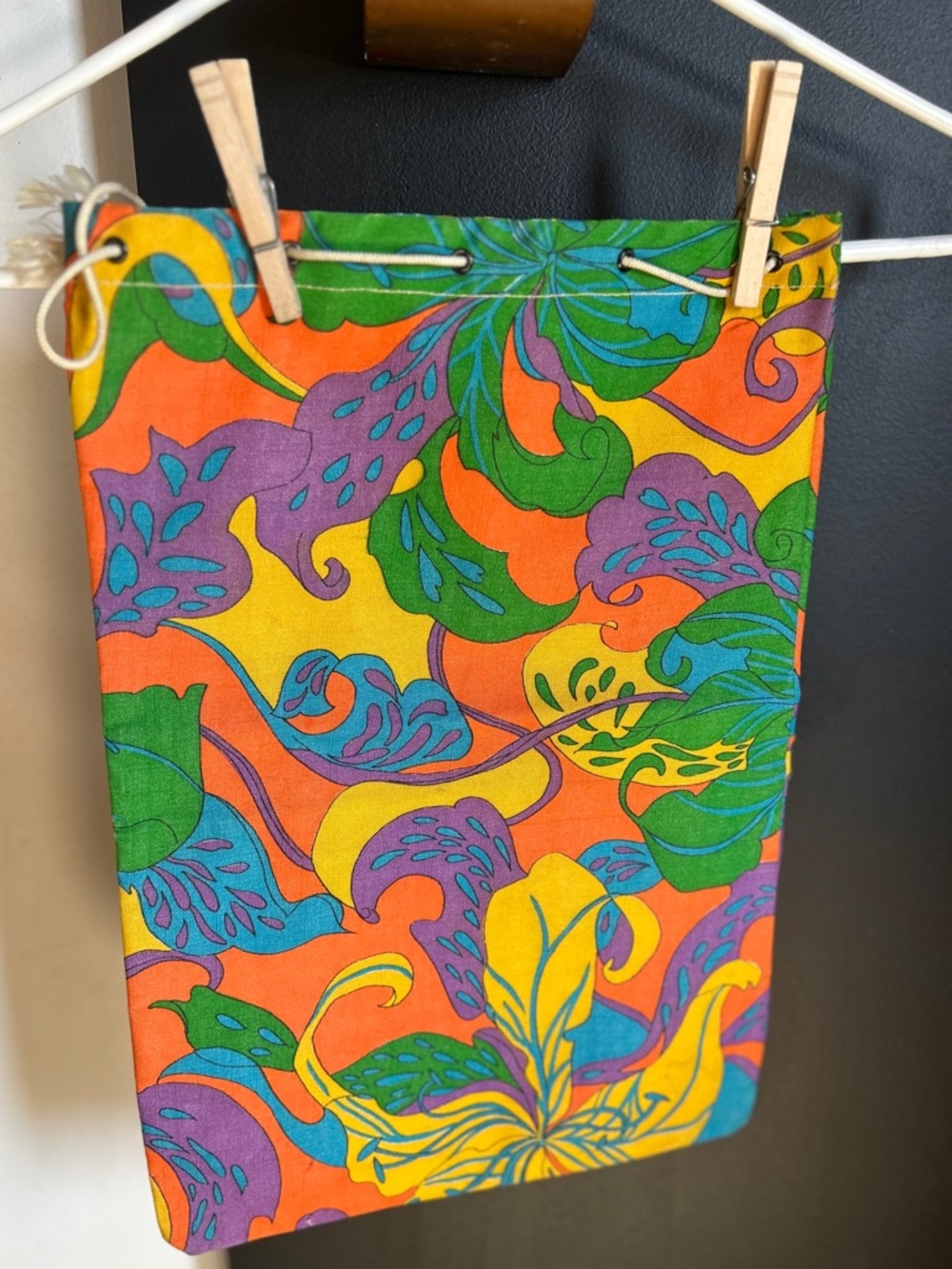 Vintage 60s Lined Canvas Drawstring Bag